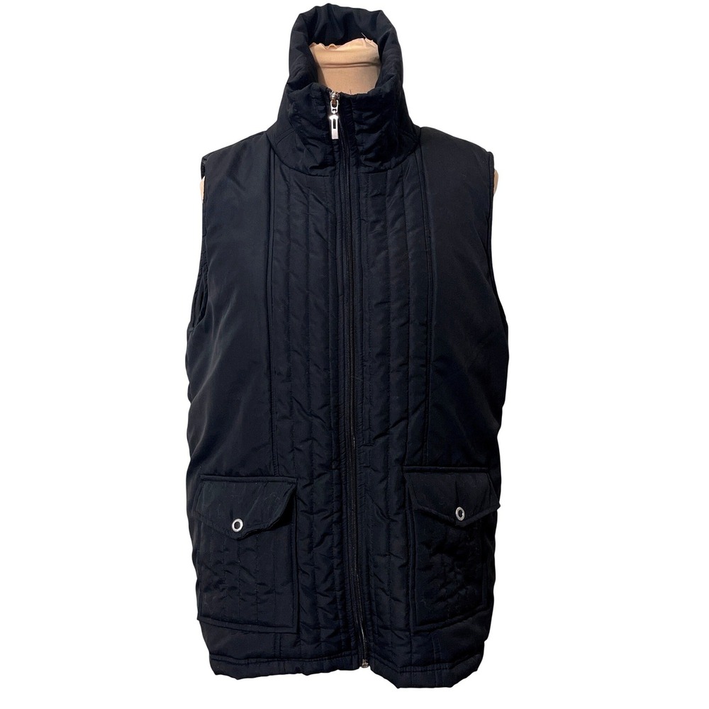 For Cynthia Puffer Vest Large Black Quilted Hiking Gorpcore‎ Utility Minimalist